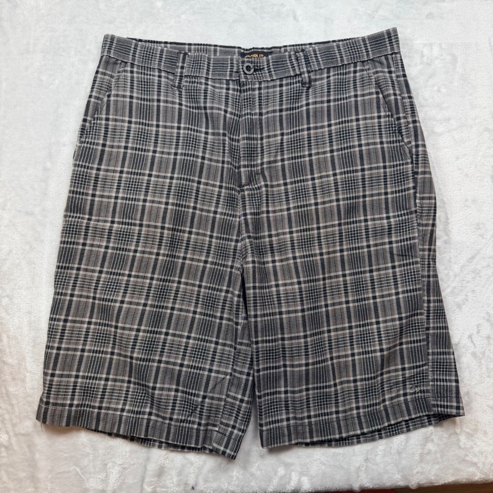 Split Mens Plaid Skate Shorts Gray Black Size 36 Flat Front Casual 90s Y2K Style